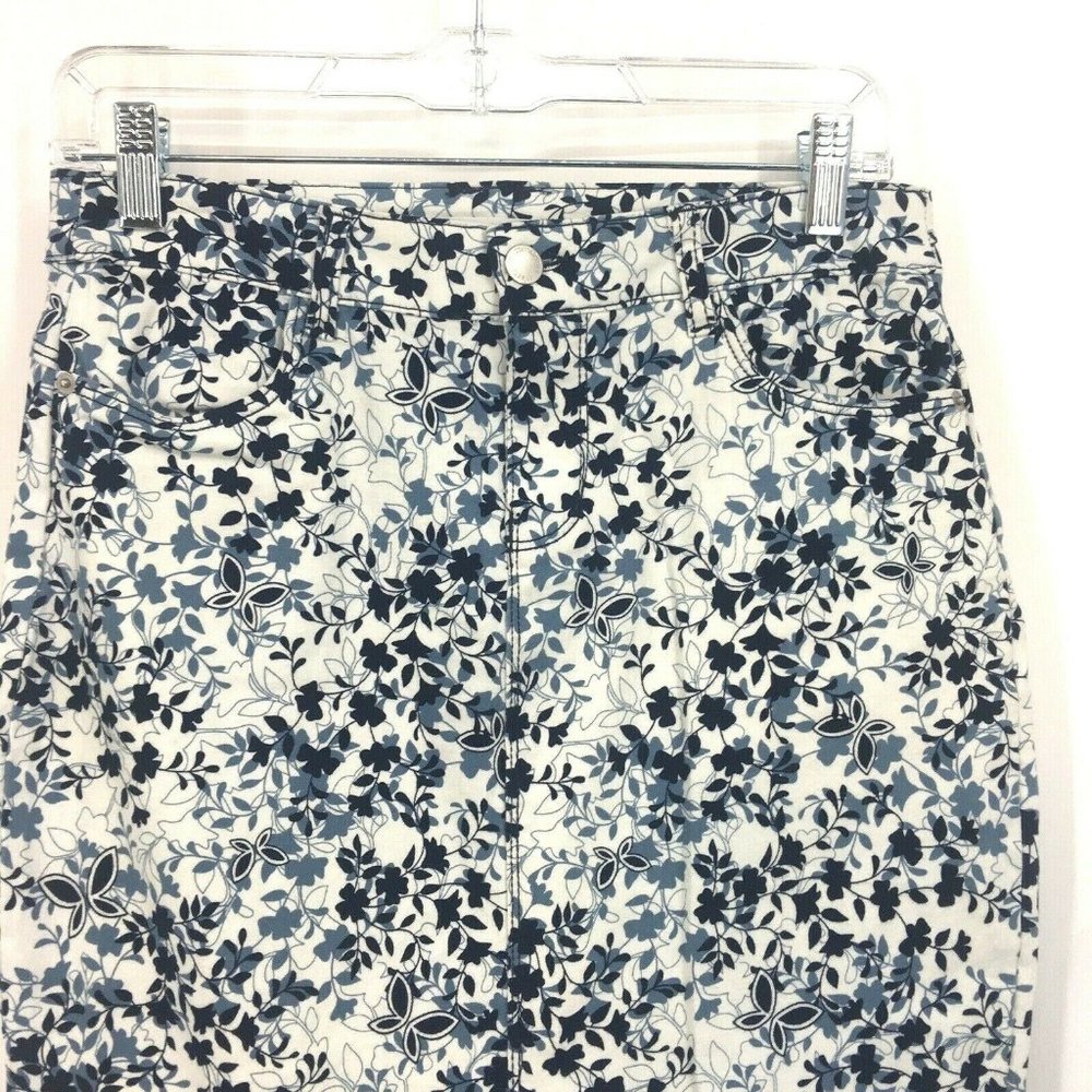 Westport Stretch Denim White Blue Floral Print Pencil Skirt Women's Sz 2